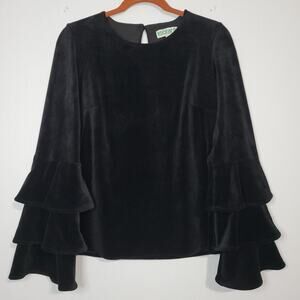 Vintage velvet long tiered bell sleeve top sz S black goth witchy 90s whimsigoth